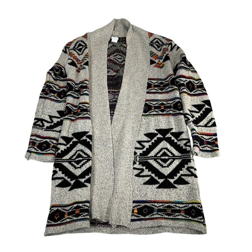 Northern Angel Womens Gray Aztec Geometric‎ Open Front Cardigan Sweater Medium